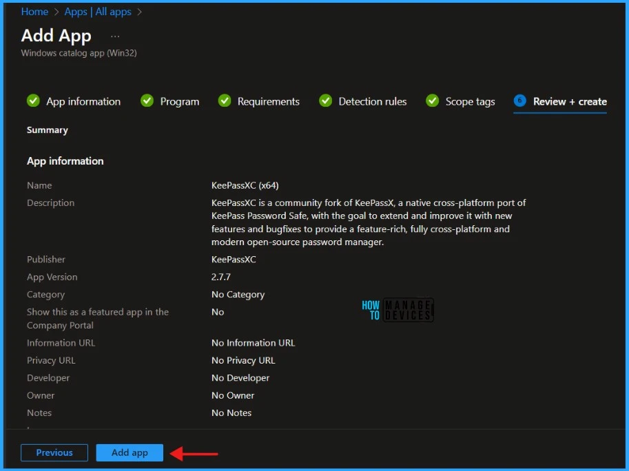 Install KeePassXC with Intune Enterprise App Catalog App: Step-by-Step Guide. Fig.10