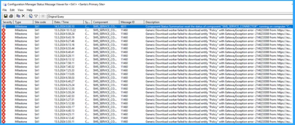 Fixed ConfigMgr SMS_SERVICE_CONNECTOR Issue - Fig.2 - Creds to Panu Saukko MS