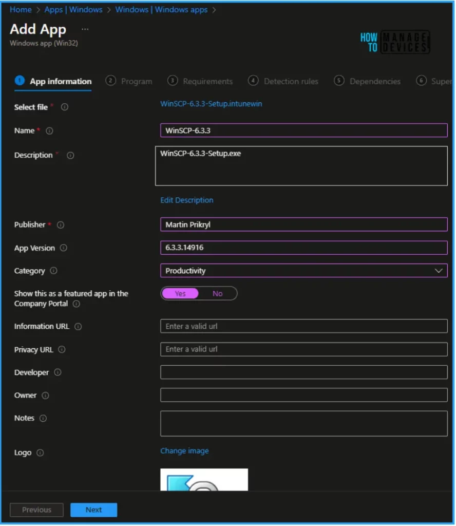 Best Guide to enable WinSCP Win32 app Supersedence and Auto-Update with Intune. Fig. 8