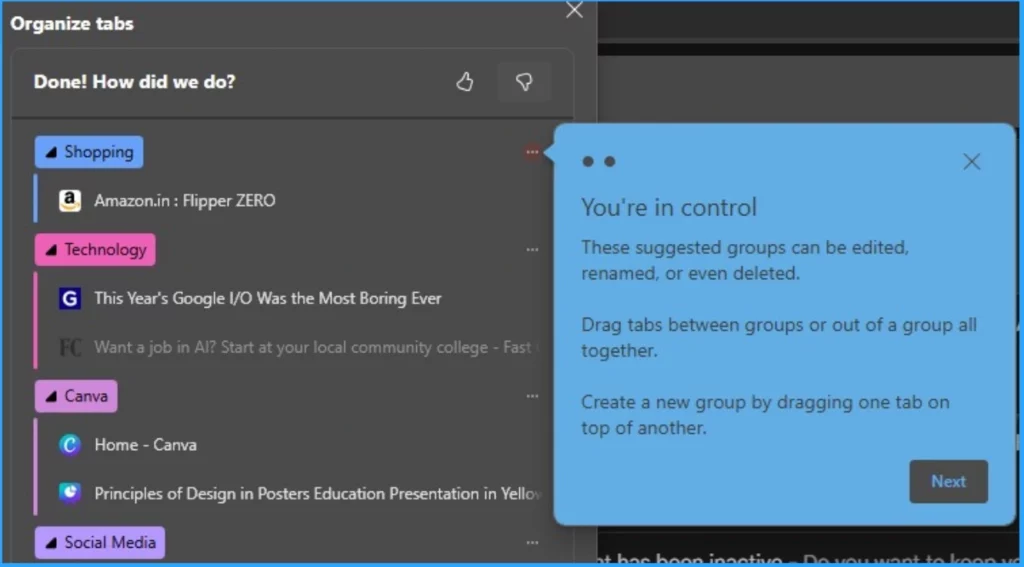 MS Edge Browser Automatic options to Organize Tabs Stay Organized with Tab Groups - Fig.4