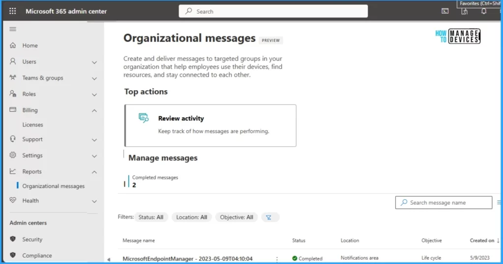 Organizational Messages Now Available on Microsoft 365 Admin Center 2 Organizational Messages Now Available on Microsoft 365 Admin Center - Fig.2 - Creds to MS