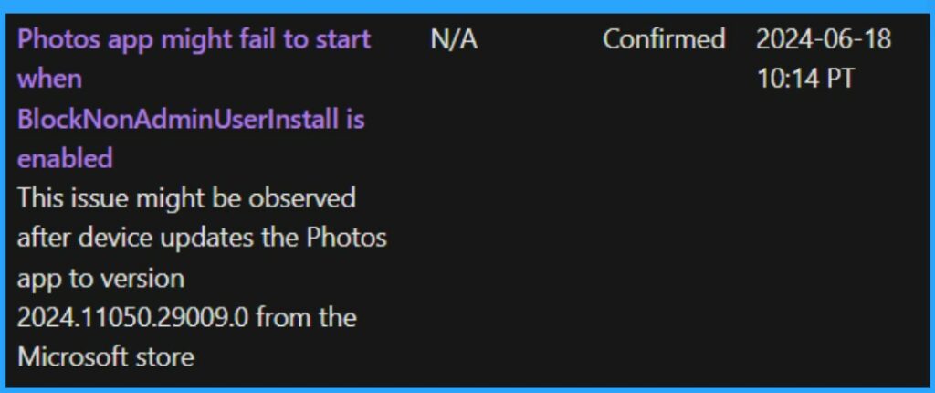 Issue with Photos App and BlockNonAdminUserInstall Policy -Fig.1