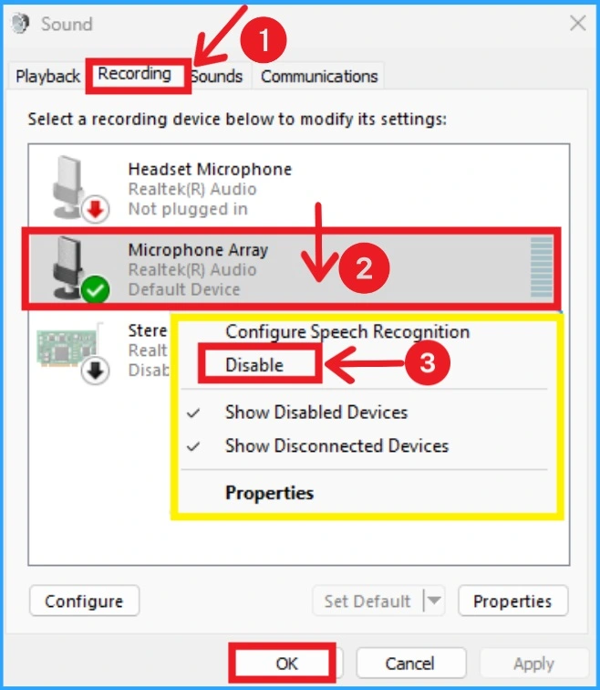 Enable Disable Microphone Array in Windows 11 - Fig.10