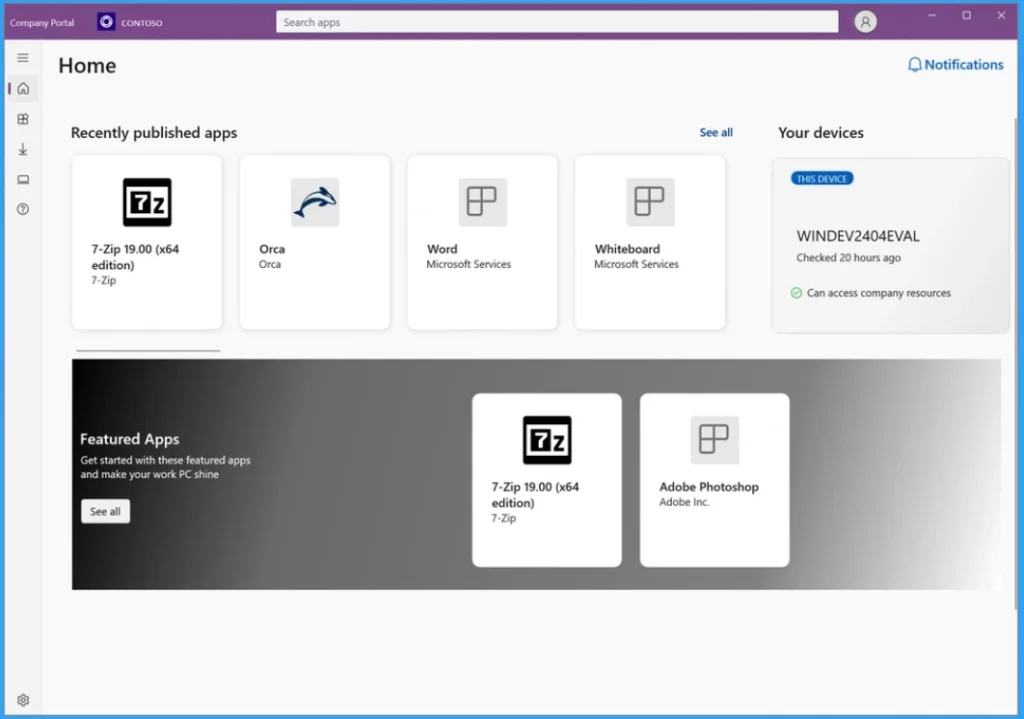 New Appearance for Intune Company Portal App for Windows - Fig.3 - Creds to MS