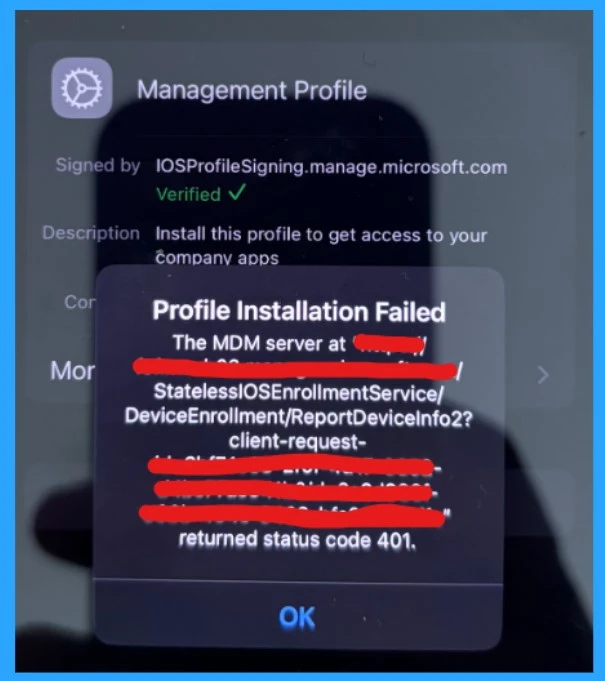Fix MDM Profile Installation Failed with 401 Error during Intune Enrollment for Apple Devices Credit to emacios -Fig.2 -