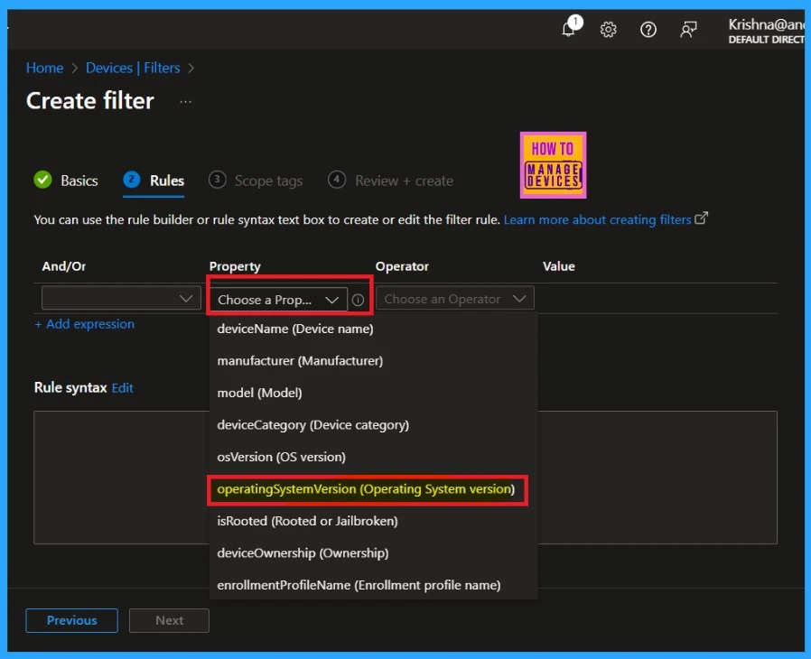 How to Use Intune Assignment Filters Comparison Property gt ge lt le with OS Version 4 How to Use Intune Assignment Filters Comparison Property gt ge lt le with OS Version-Fig.3
