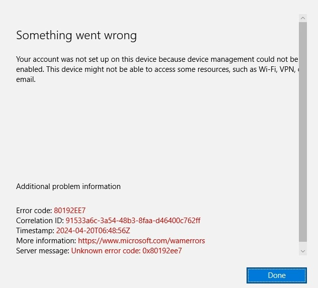 Fix Intune Error Code 80192EE7 the Device Management Enablement Issue on Intune - Fig. 2 Creds to MS