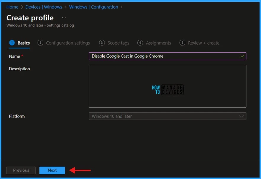 Enable Disable Google Cast in Google Chrome with Intune Settings Catalog Policy. Fig.03