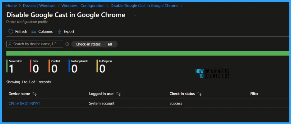 Enable Disable Google Cast in Google Chrome with Intune Settings Catalog Policy. Fig.08