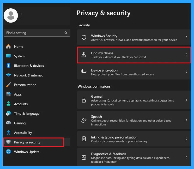 Turn On or Off Find My Device option in Windows 11 - Locate Device if Lost or Stolen-Fig.1