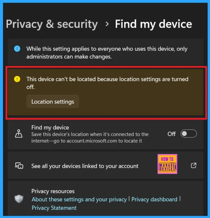 Turn On or Off Find My Device option in Windows 11 - Locate Device if Lost or Stolen-Fig.2