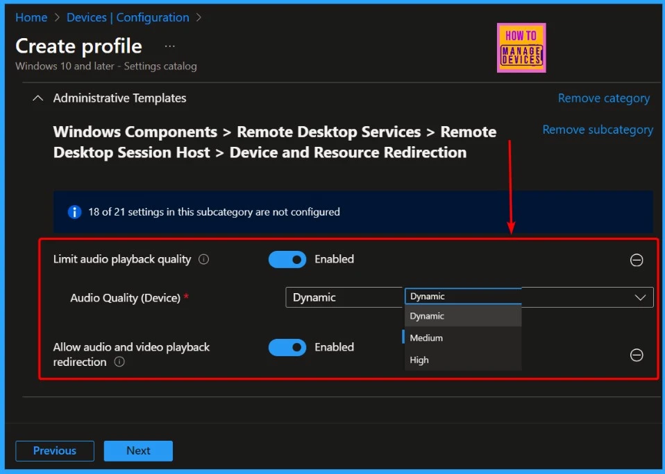 AVD Enable Audio and Video Playback Redirection and Limit Audio Playback Quality using Intune - Fig.4
