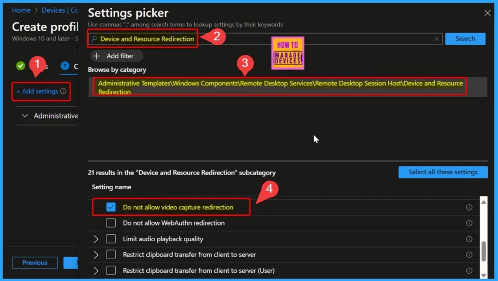 Enable Do Not Allow Video Capture Redirection in AVD using Microsoft Intune - Fig.3