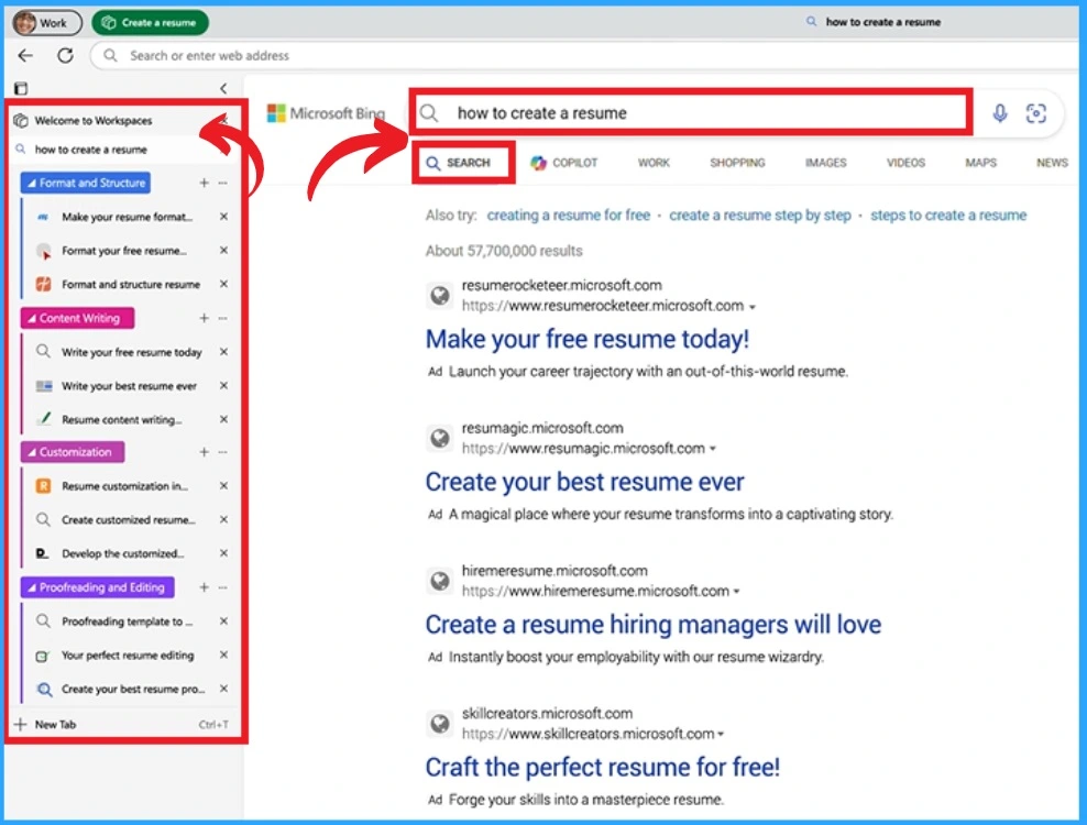 Create Edge Browser Workspaces through Copilot and Bing Search are Now Available - Fig.3 - Creds to MS