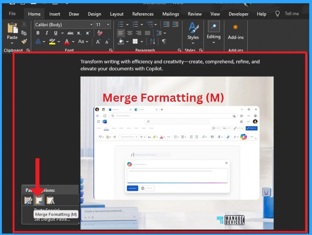 Default Pasting option in MS Word Updated on Windows - Fig.6