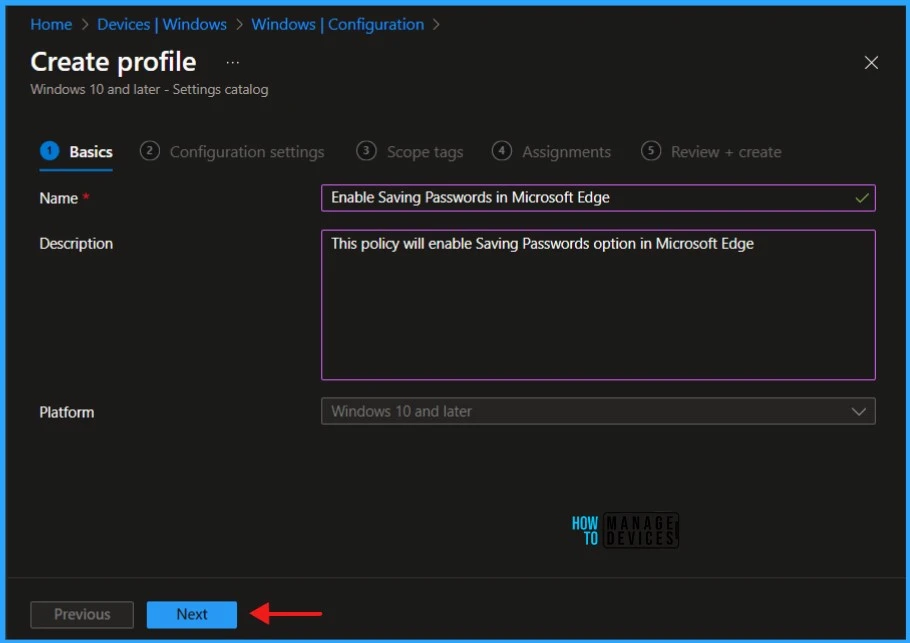 How to Enable Saving Passwords in Microsoft Edge with Intune. Fig 03