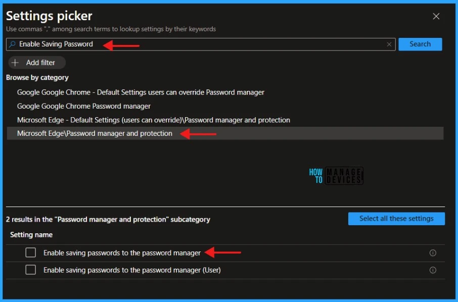 Enable Disable MS Edge Browser Saving Passwords to Password Manager option using Intune. Fig 04
