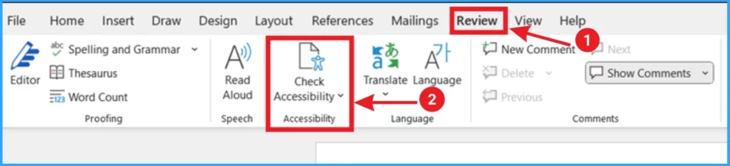 Quick Fix Multiple Accessibility Issues in Word for Windows - Fig.2 - Creds to MS
