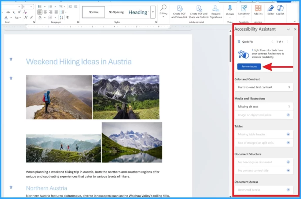 Quick Fix Multiple Accessibility Issues in Word for Windows - Fig.3 - Creds to MS