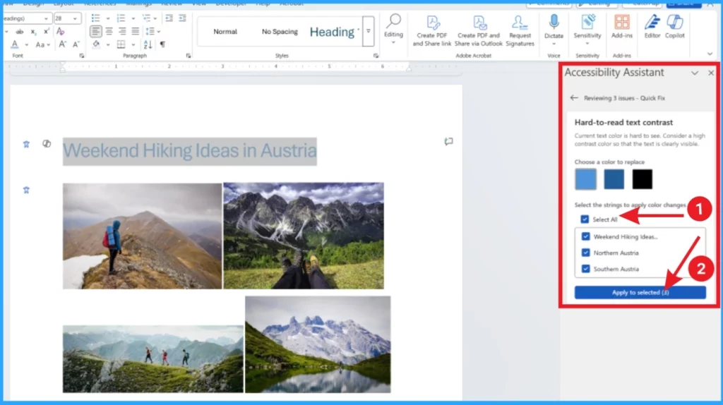Quick Fix Multiple Accessibility Issues in Word for Windows - Fig.4 - Creds to MS
