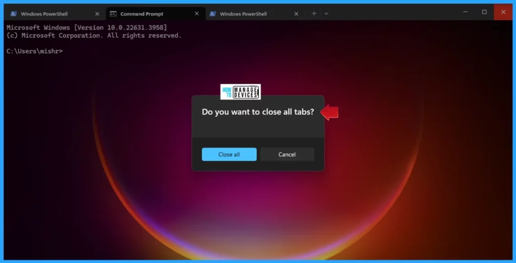 Windows Terminal Allows Turn On or Off the Do You Want to Close All Tabs Prompt in Windows 11- Fig. 2