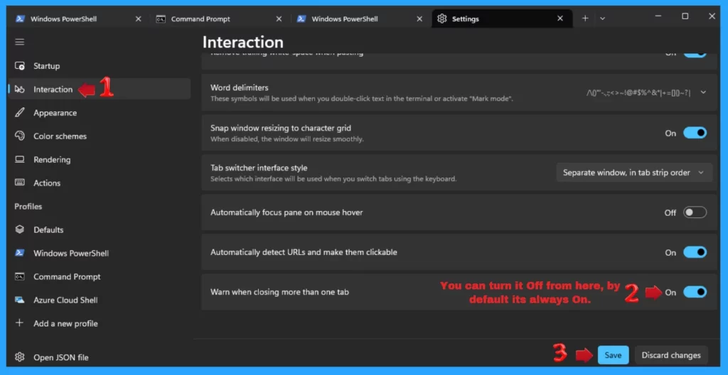 Windows Terminal Allows Turn On or Off the Do You Want to Close All Tabs Prompt in Windows 11 - Fig. 5