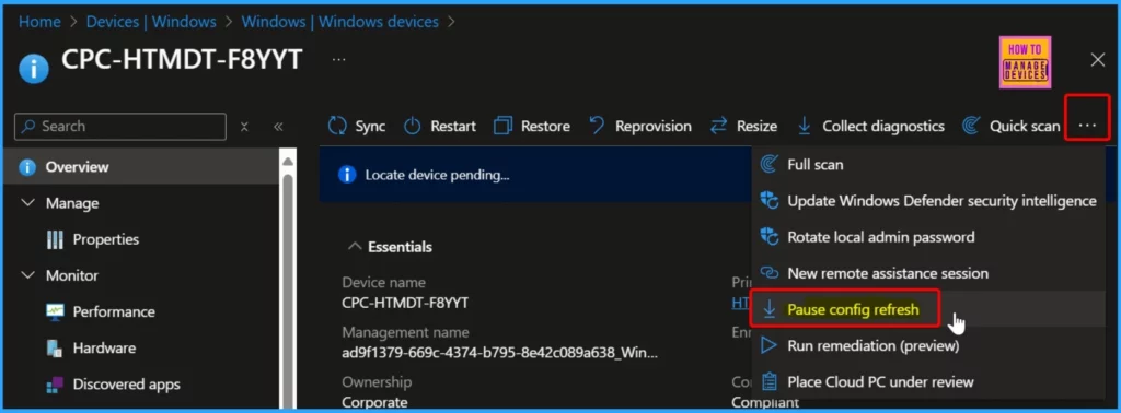 Best way Intune to Stop Sending New Policy Updates to Windows Devices using Intune Pause Config Refresh Feature - Fig.3