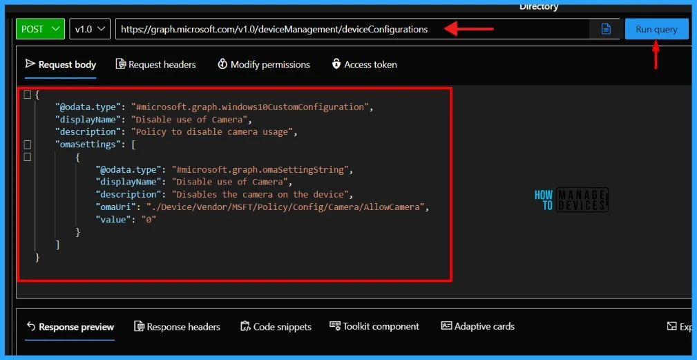 Enable Disable Camera Settings using Intune and Microsoft Graph API. Fig.03