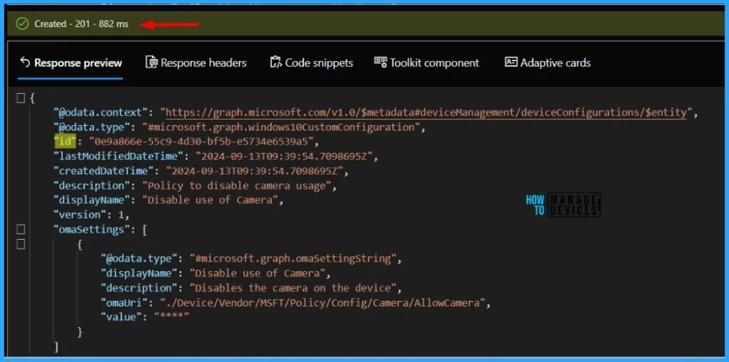 Enable Disable Camera Settings using Intune and Microsoft Graph API. Fig.04