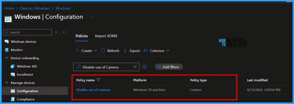 Enable Disable Camera Settings using Intune and Microsoft Graph API. Fig.05