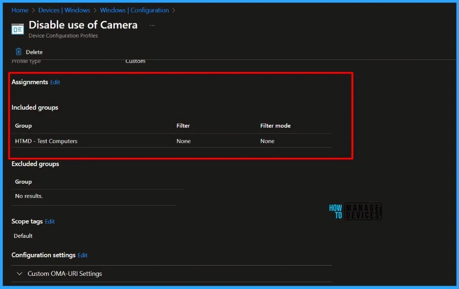 Enable Disable Camera Settings using Intune and Microsoft Graph API. Fig.08