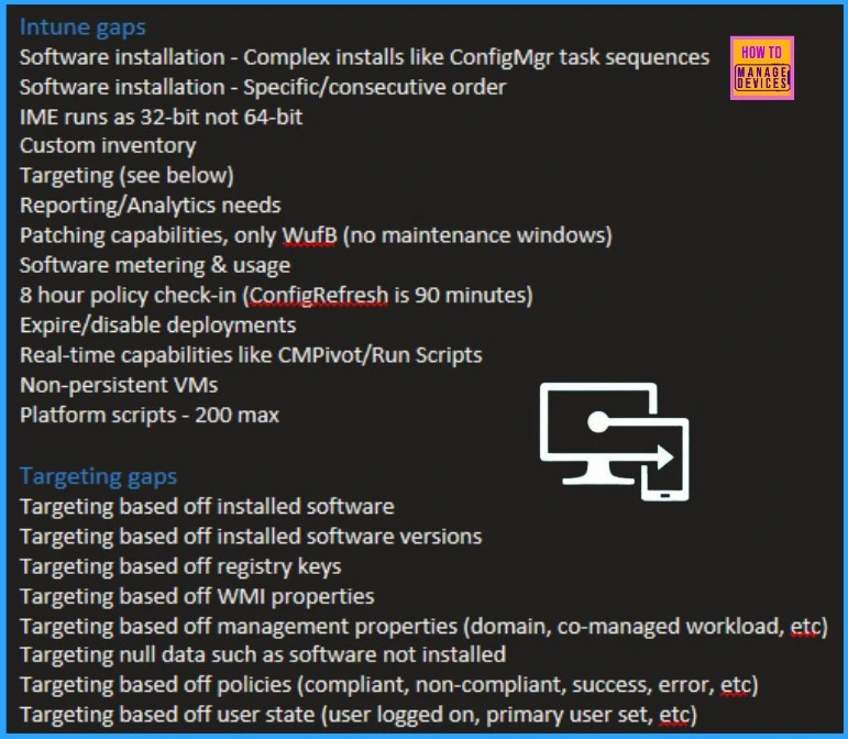 List of Intune Feature Gaps and Targeting Gaps Vs SCCM via Community | Intune is Still Lacking | What you think? 3 List of Intune Feature Gaps Vs SCCM via Community | Intune is Still Lacking - Fig.2 - Creds to Daniel Ratliff