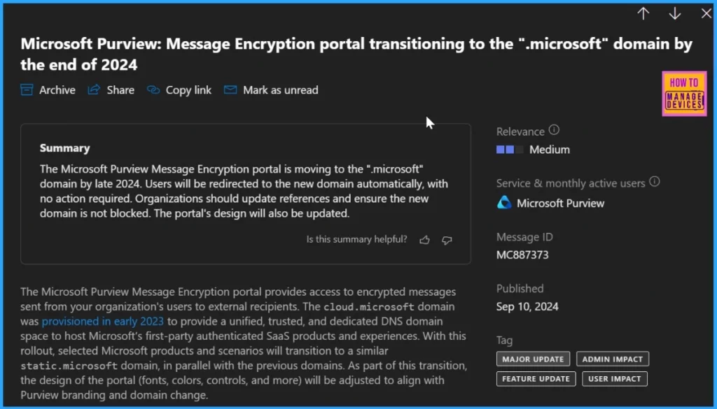 New Microsoft Purview Message Encryption Portal Migration to Static Microsoft Domain - Fig.1