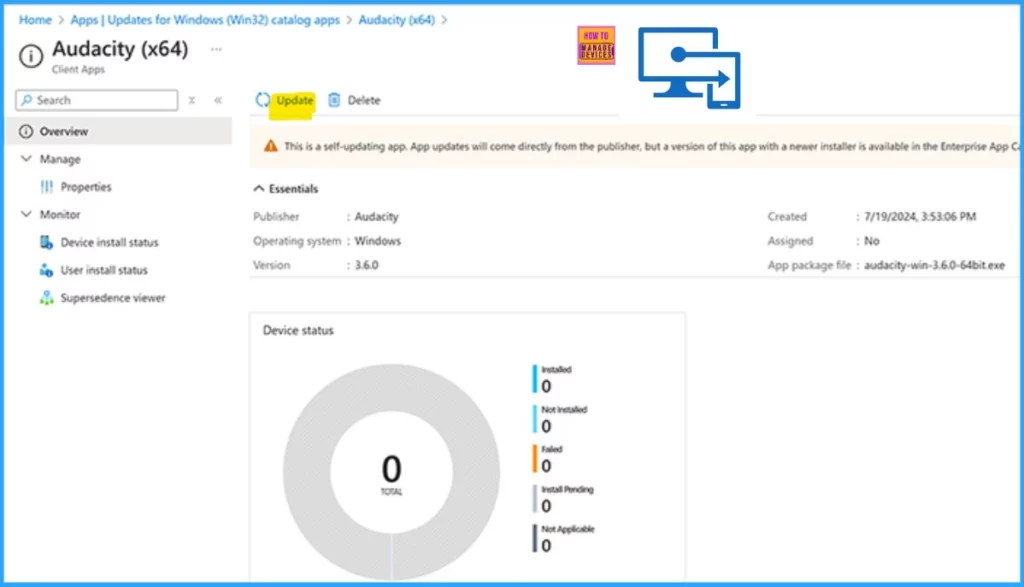 New Update Button is Available for Intune Enterprise Application Management to Update Catalog Apps - Fig.2 - Creds to MS