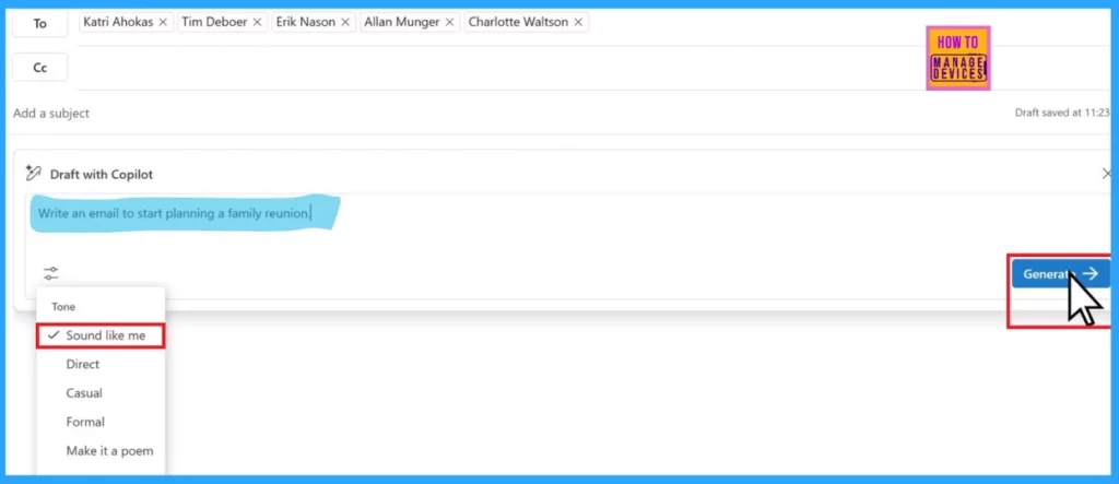 Outlook Automation Draft Emails Summarize Schedule Meeting Invitations using Copilot in Outlook  - Fig.2 (image credited to MS)