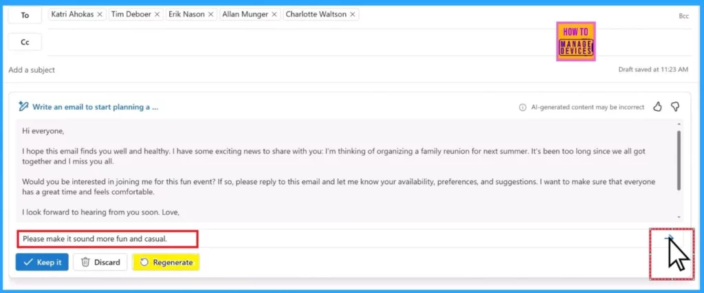 Outlook Automation Draft Emails Summarize Schedule Meeting Invitations using Copilot in Outlook  - Fig.3 (image credited to MS)