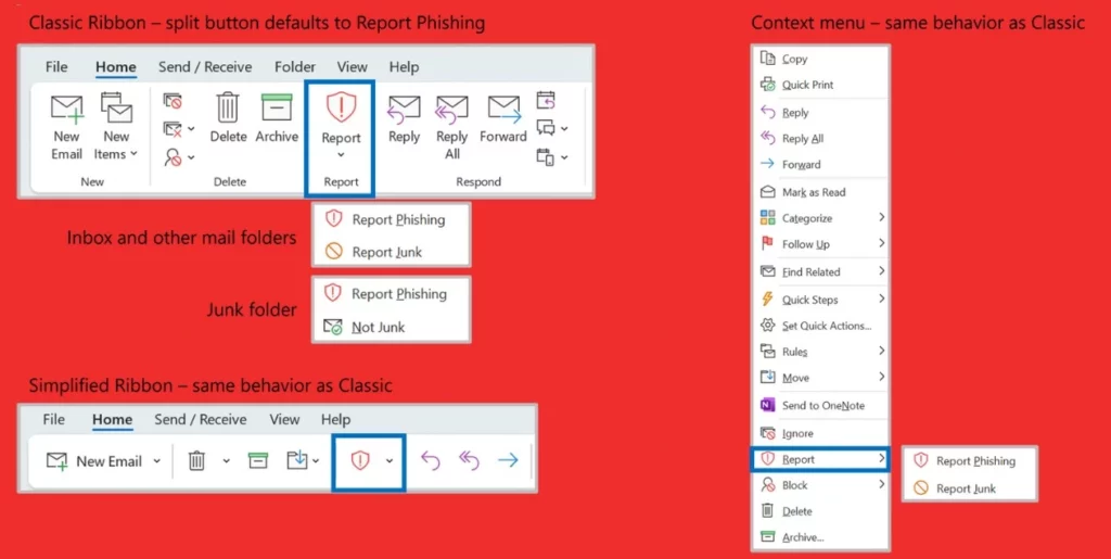 Report Button Not Removed in Classic Outlook After Setting Use a Non-Microsoft Add in Button - Fig.3 - Creds to Microsoft