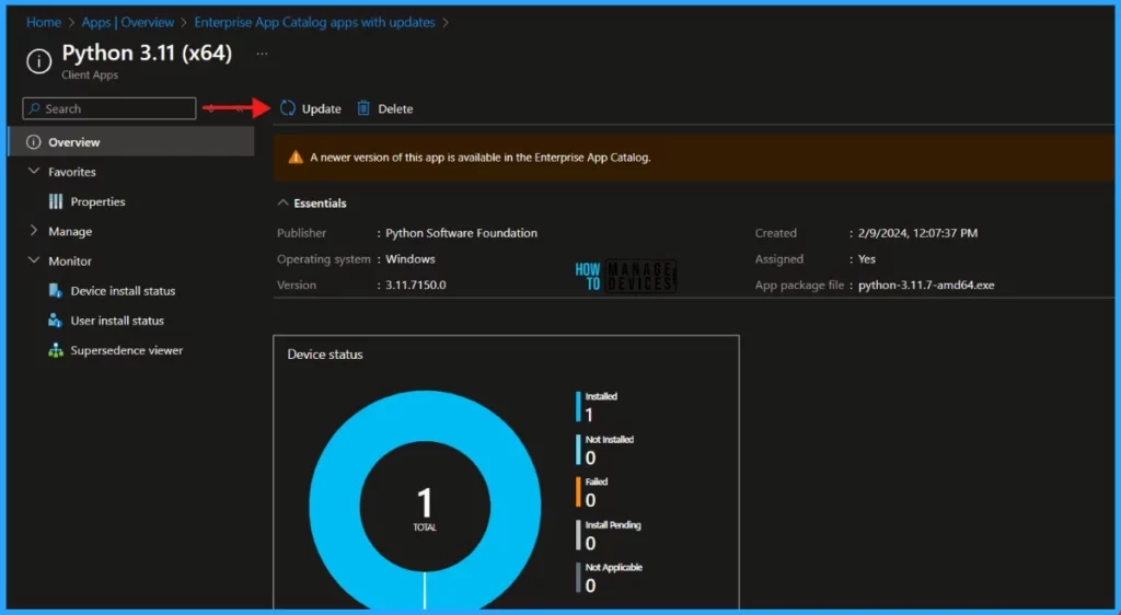 Best Guide to Update the Python Application with Enterprise App Management in Intune 4 Best Guide to Update the Python Application with Enterprise App Management in Intune. Fig.04