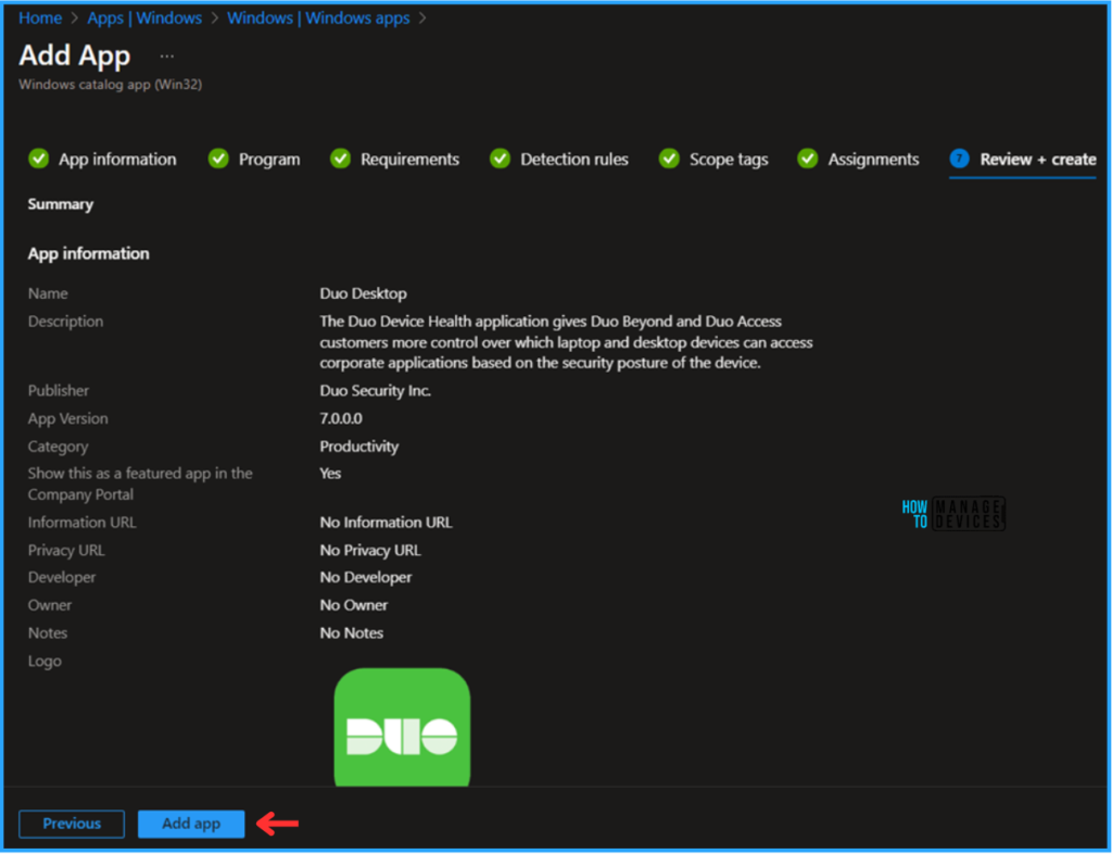 Best Guide for Duo Desktop Self-Updating App Function in the Intune Enterprise App Catalog. Fig. 12