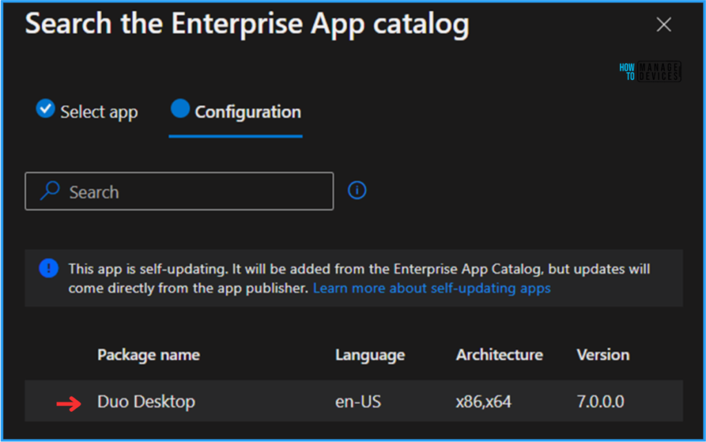 Best Guide for Duo Desktop Self-Updating App Function in the Intune Enterprise App Catalog. Fig. 5