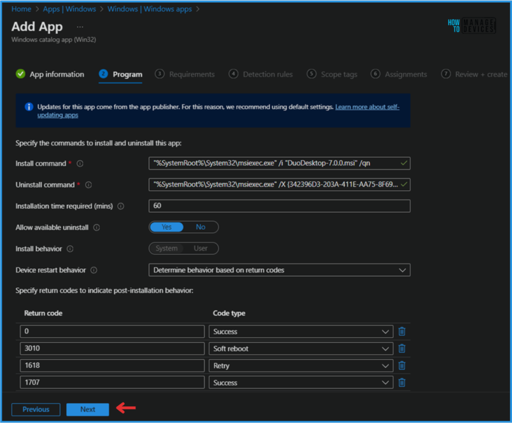 Best Guide for Duo Desktop Self-Updating App Function in the Intune Enterprise App Catalog. Fig. 7