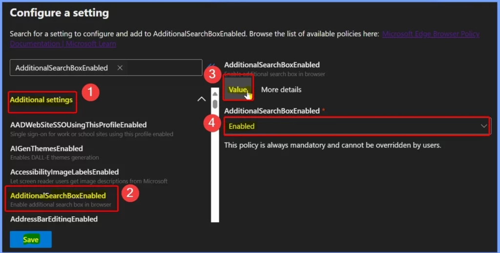 Enable Additional Search Box in Edge Browser using Microsoft 365 Admin Center Policy 7 Enable Additional Search Box in Edge Browser using Microsoft 365 Admin Center Policy - Fig.5