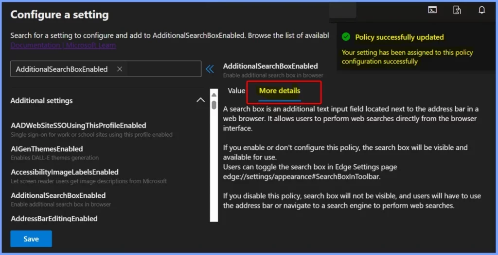 Enable Additional Search Box in Edge Browser using Microsoft 365 Admin Center Policy 8 Enable Additional Search Box in Edge Browser using Microsoft 365 Admin Center Policy - Fig.6