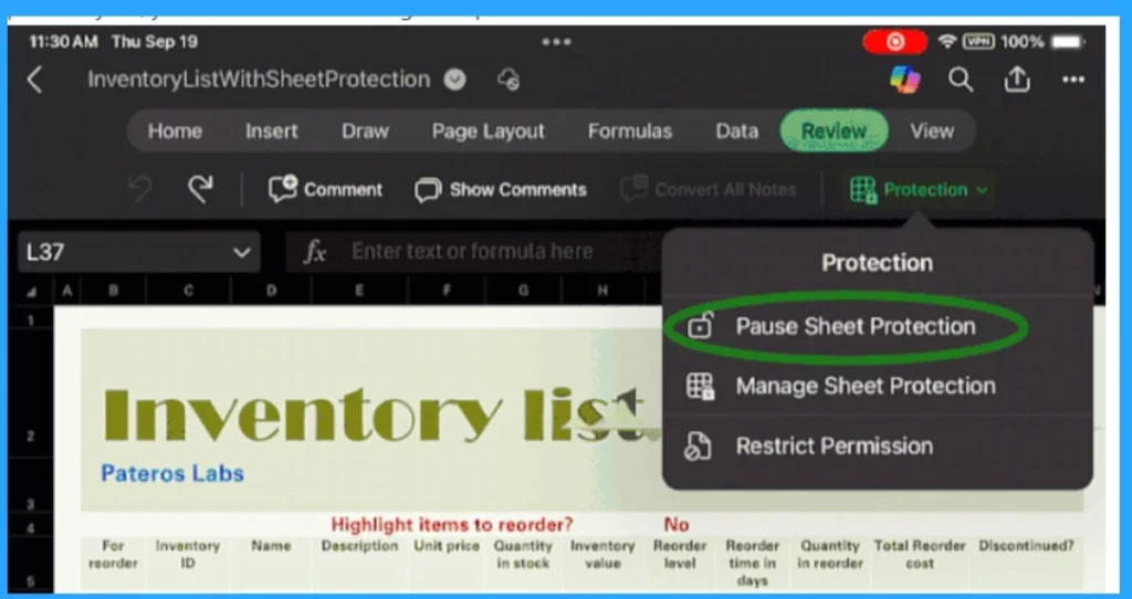 Microsoft Excel Sheet Protection using Password to Restrict Permissions for iPad and Data Integrity Improvements-Fig.3 Creds to MS