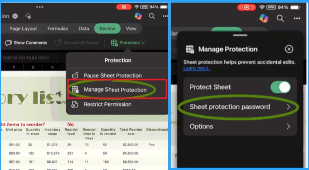 Microsoft Excel Sheet Protection using Password to Restrict Permissions for iPad and Data Integrity Improvements-Fig.4 Creds to MS