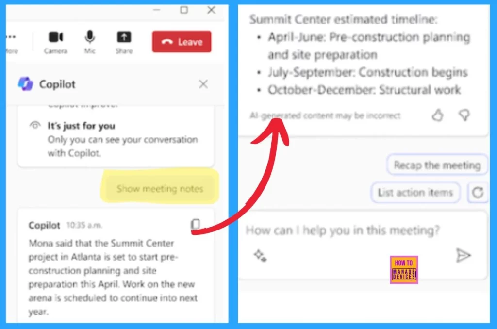 Microsoft 365 Copilot in Teams for Chat Meeting Calls Generally Available - Fig.3 (Image credited to MS)