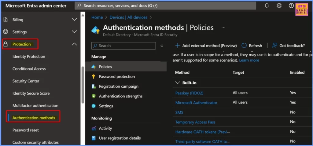 Entra ID Auth Methods WHfB Authenticator push Authenticator passwordless Authenticator passkey - Fig.2
