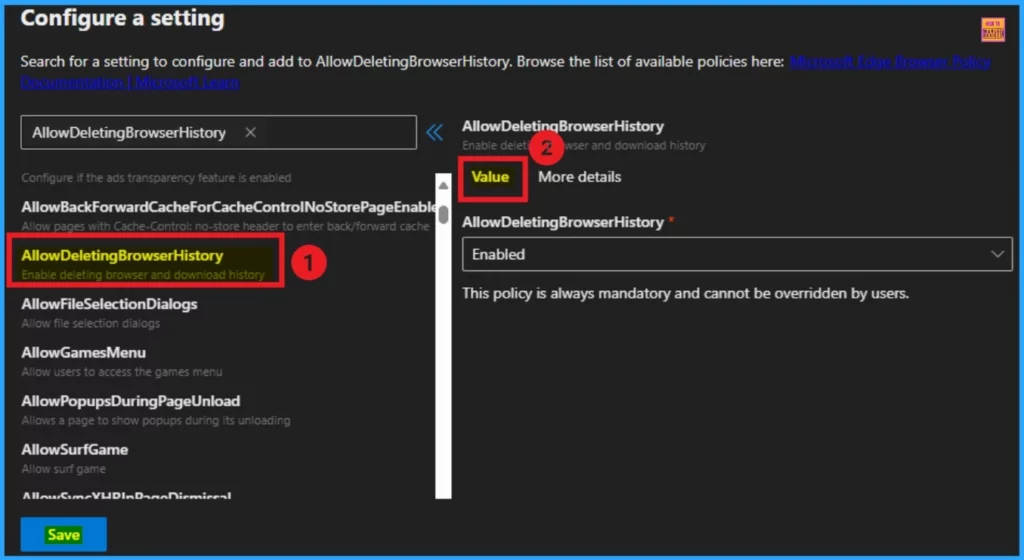Enable Disable Deleting Browser History in Edge using the Microsoft 365 Admin Center Policy - Fig.5
