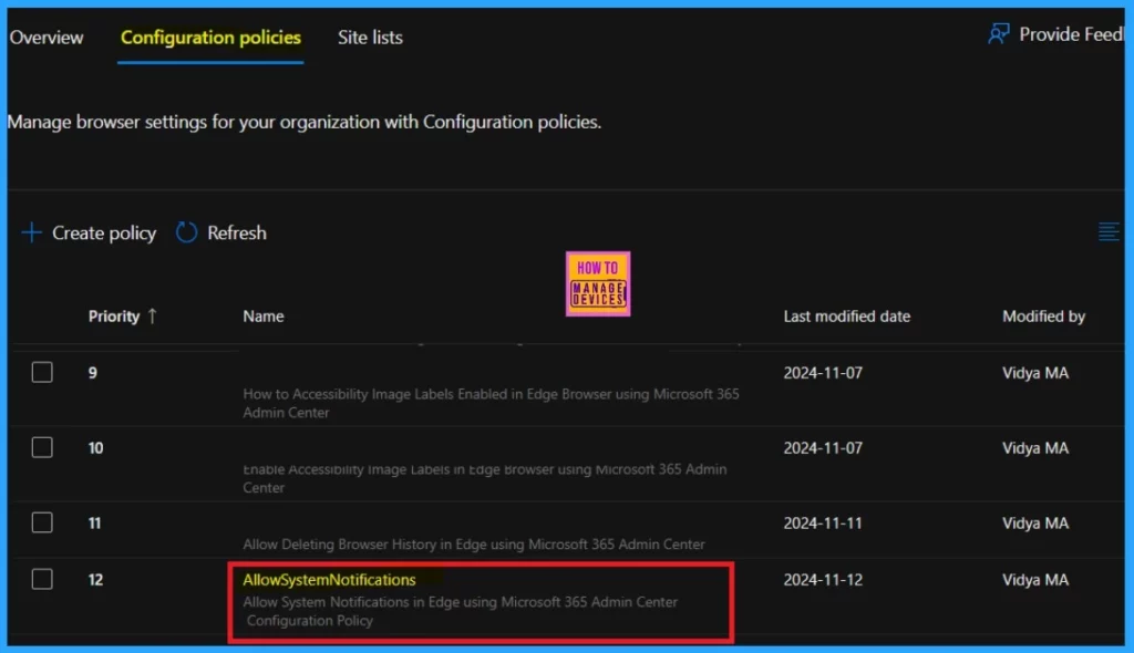 Enable Disable System Notifications in Edge Browser using the Microsoft 365 Admin Center Configuration Policy-Fig.4