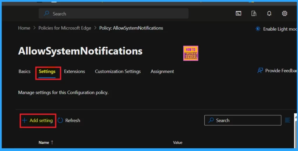 Enable Disable System Notifications in Edge Browser using the Microsoft 365 Admin Center Configuration Policy-Fig.5